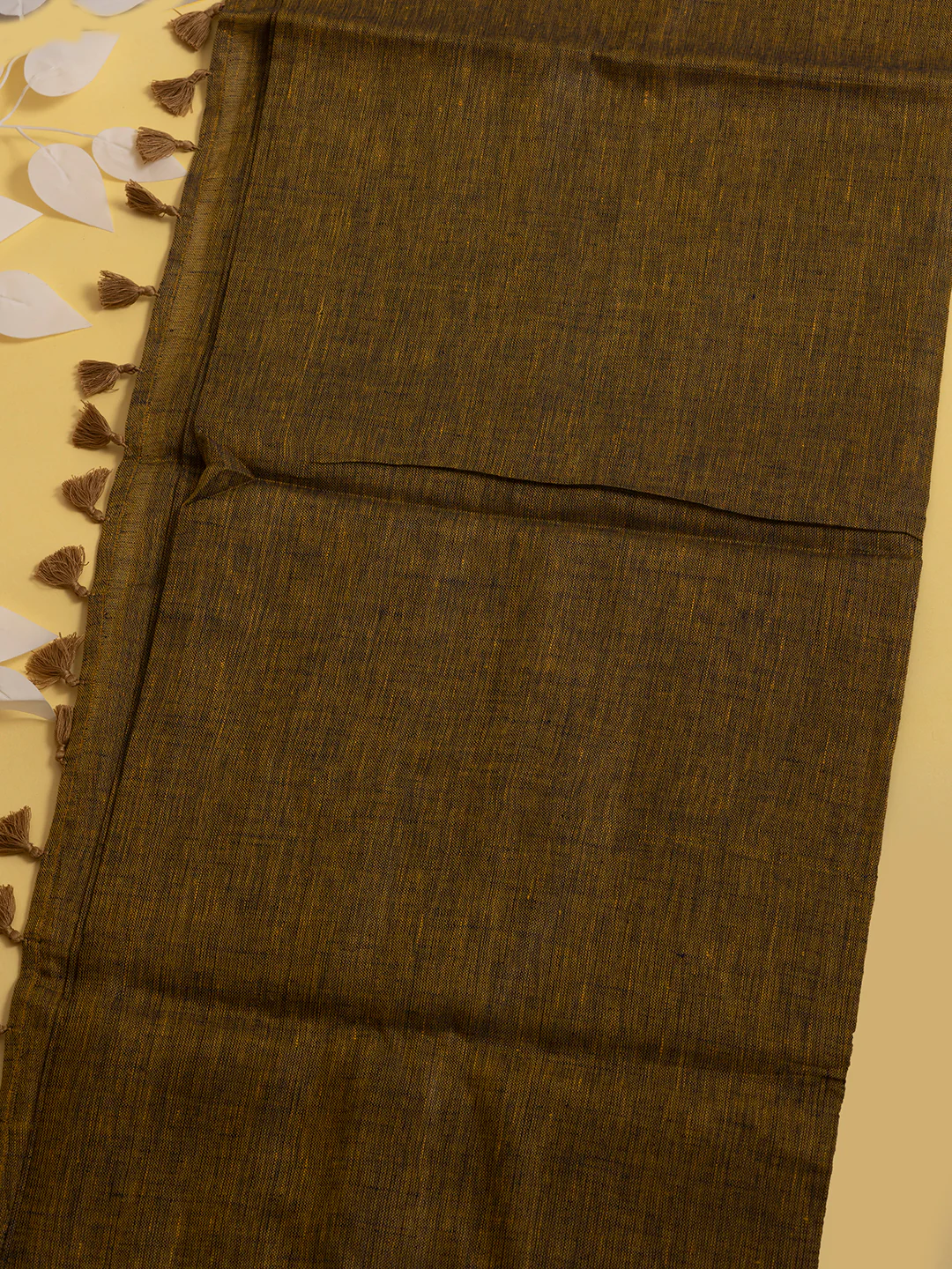 Women Yellowish Brown Semi Linen Saree SL197 - Image 3