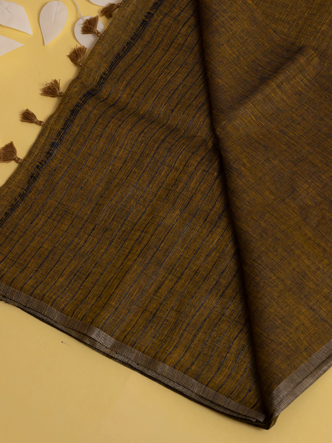 Women Yellowish Brown Semi Linen Saree SL197 - Image 4