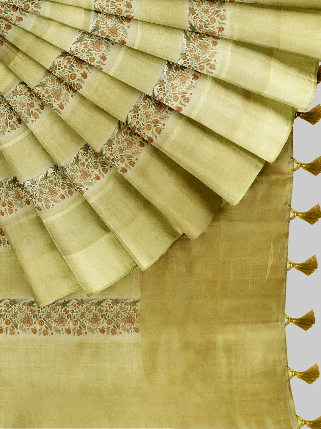 Women Yellow Semi Tussar Printed Saree ST280 - Image 4