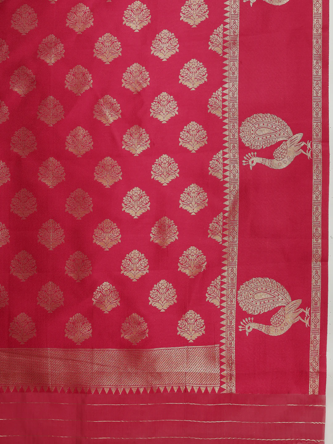 Women Yellow with Pink Border Soft Silk Saree SS392 - Image 5