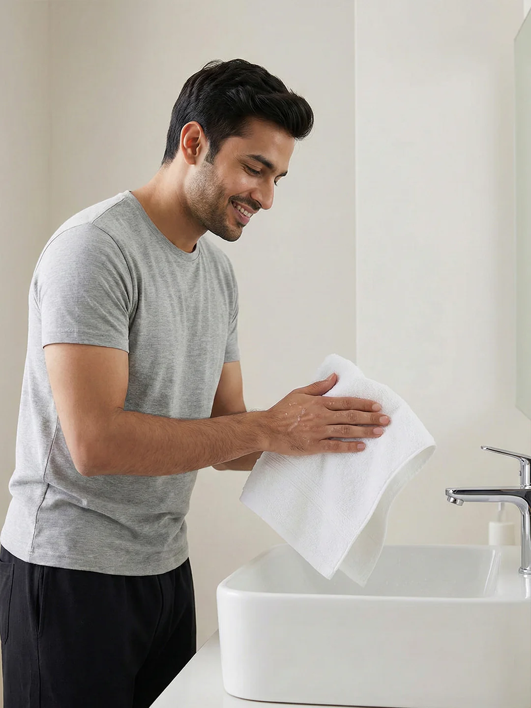 You & Me Premium Soft Terry Cotton Couple Bath, Face & Hand Towel White (Pack Of 6) - Image 4