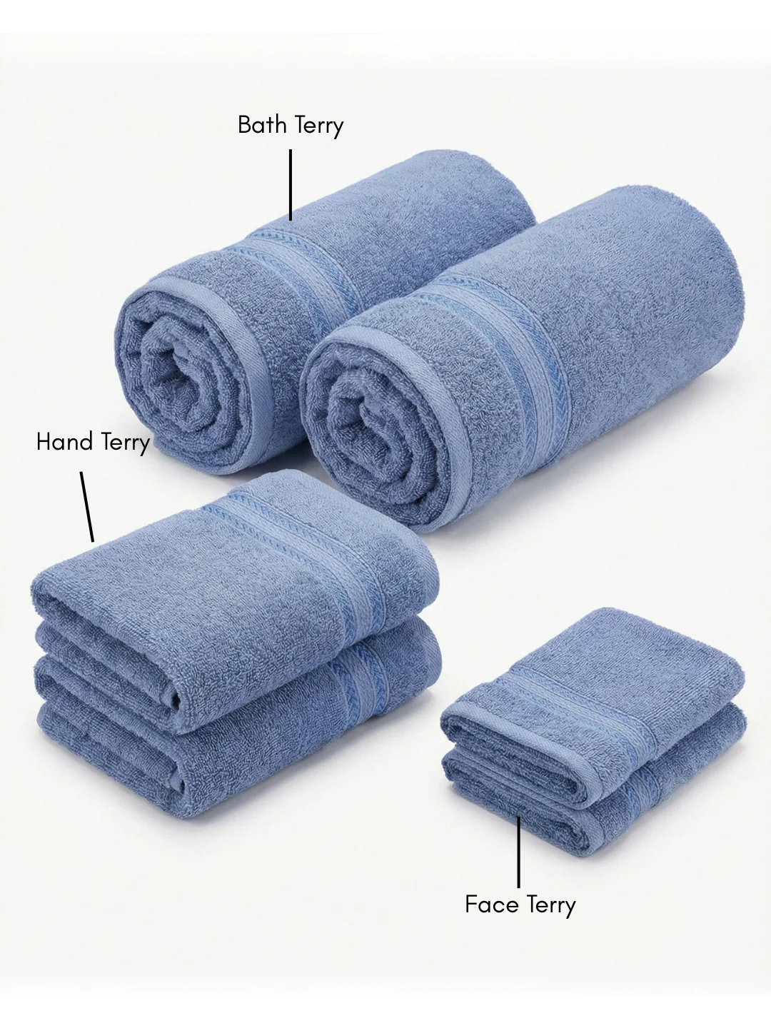 You & Me Premium Soft Terry Cotton Couple Bath, Face & Hand Towels Air Blue (Pack Of 6) - Image 2