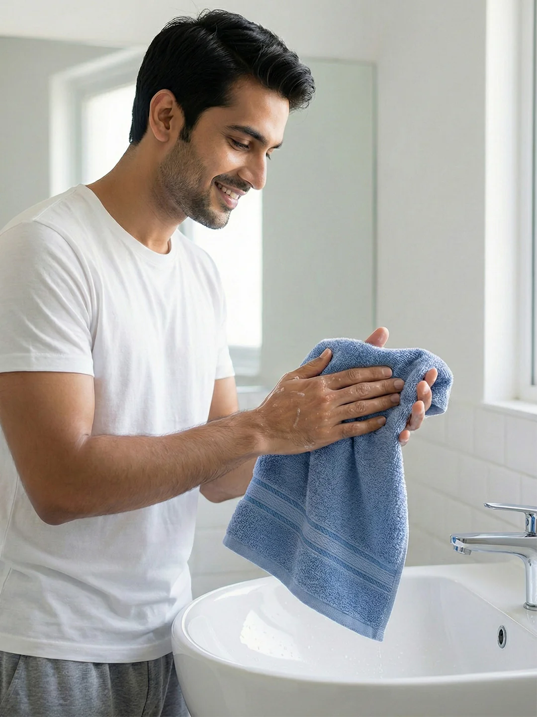 You & Me Premium Soft Terry Cotton Couple Bath, Face & Hand Towels Air Blue (Pack Of 6) - Image 3