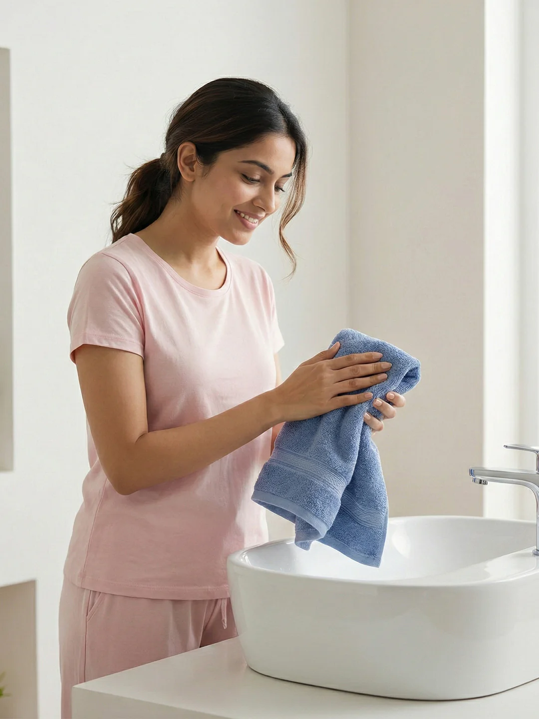 You & Me Premium Soft Terry Cotton Couple Bath, Face & Hand Towels Air Blue (Pack Of 6) - Image 4