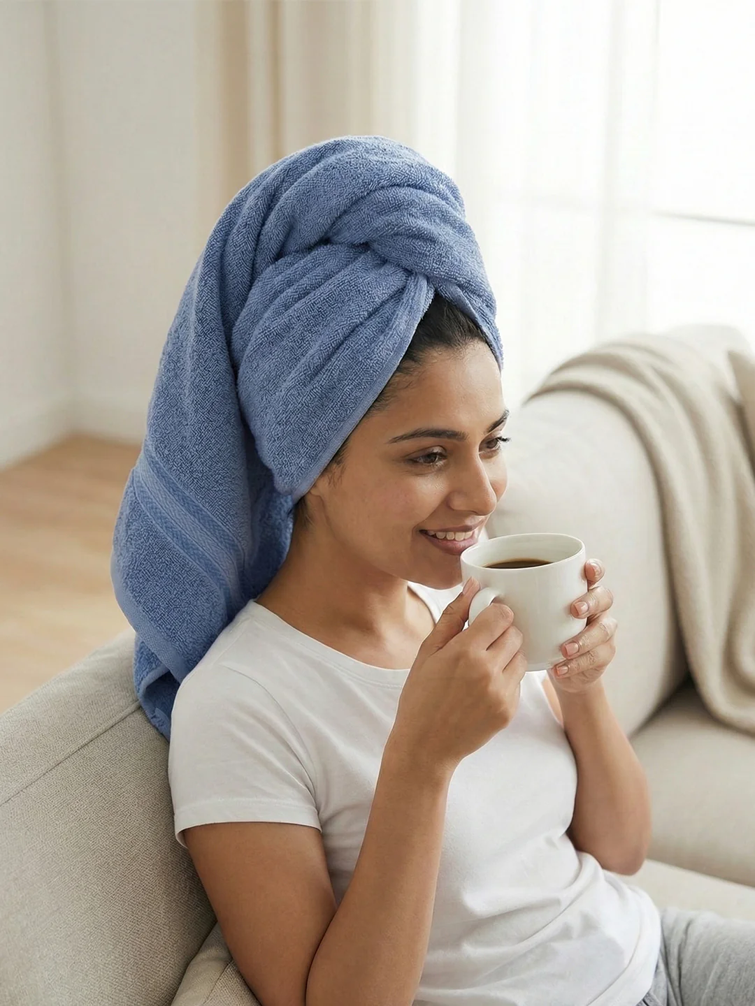 You & Me Premium Soft Terry Cotton Couple Bath, Face & Hand Towels Air Blue (Pack Of 6) - Image 7