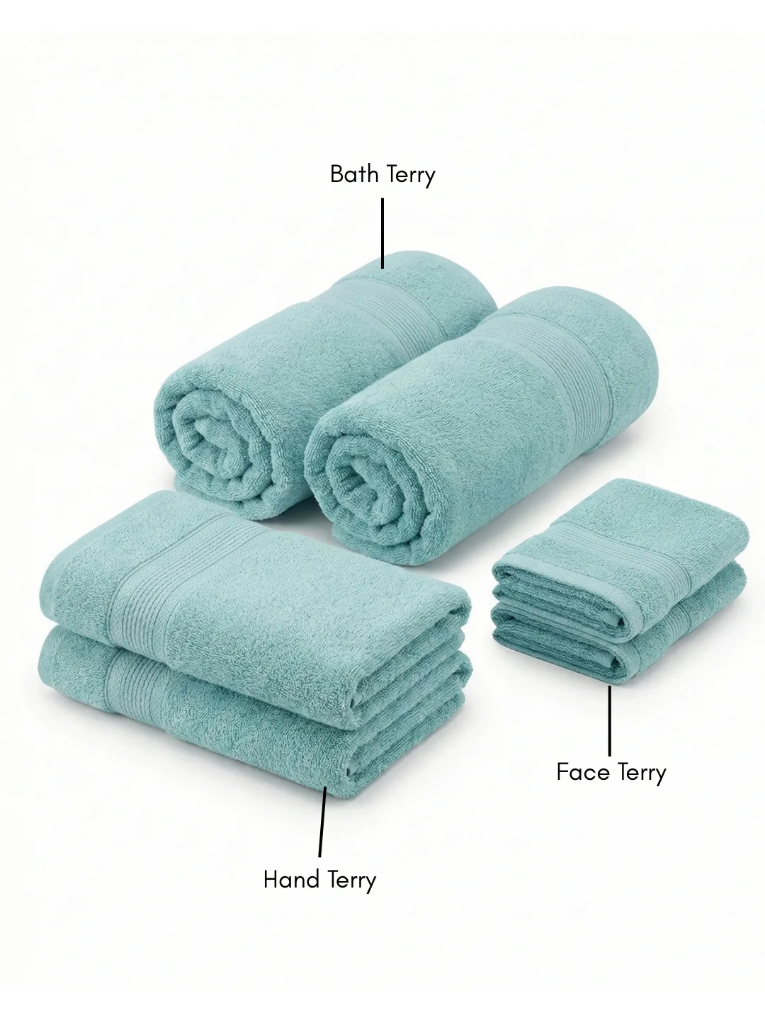 You & Me Premium Soft Terry Cotton Couple Bath, Face & Hand Towels Aqua (Pack Of 6) - Image 2