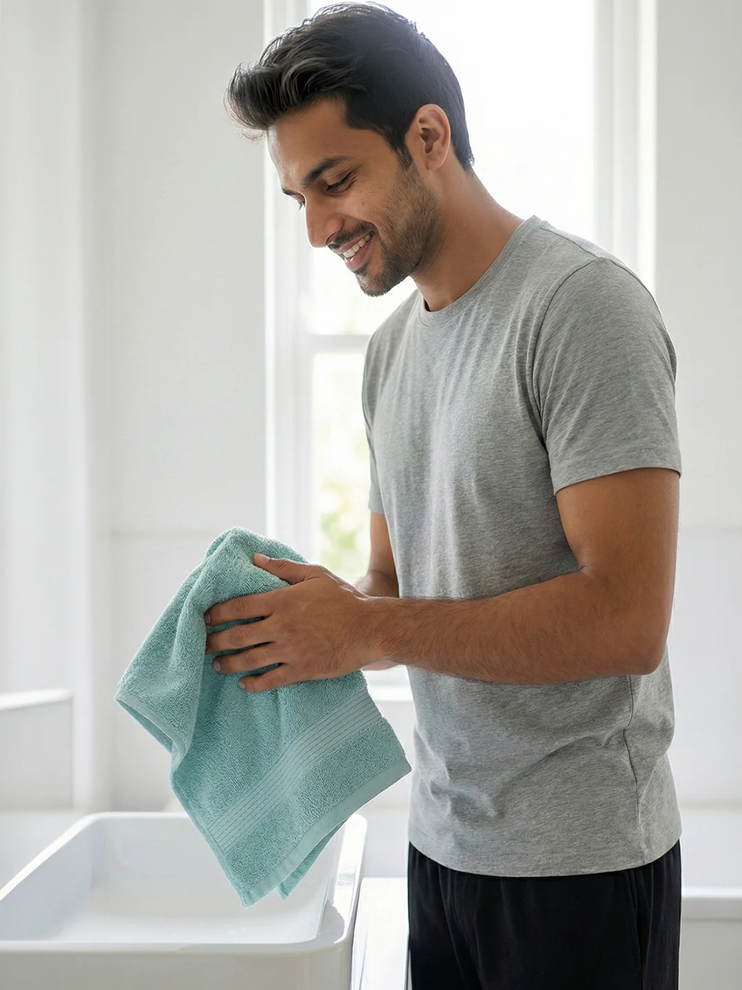 You & Me Premium Soft Terry Cotton Couple Bath, Face & Hand Towels Aqua (Pack Of 6) - Image 3