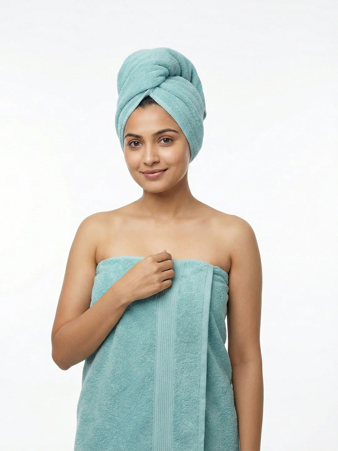 You & Me Premium Soft Terry Cotton Couple Bath, Face & Hand Towels Aqua (Pack Of 6) - Image 7