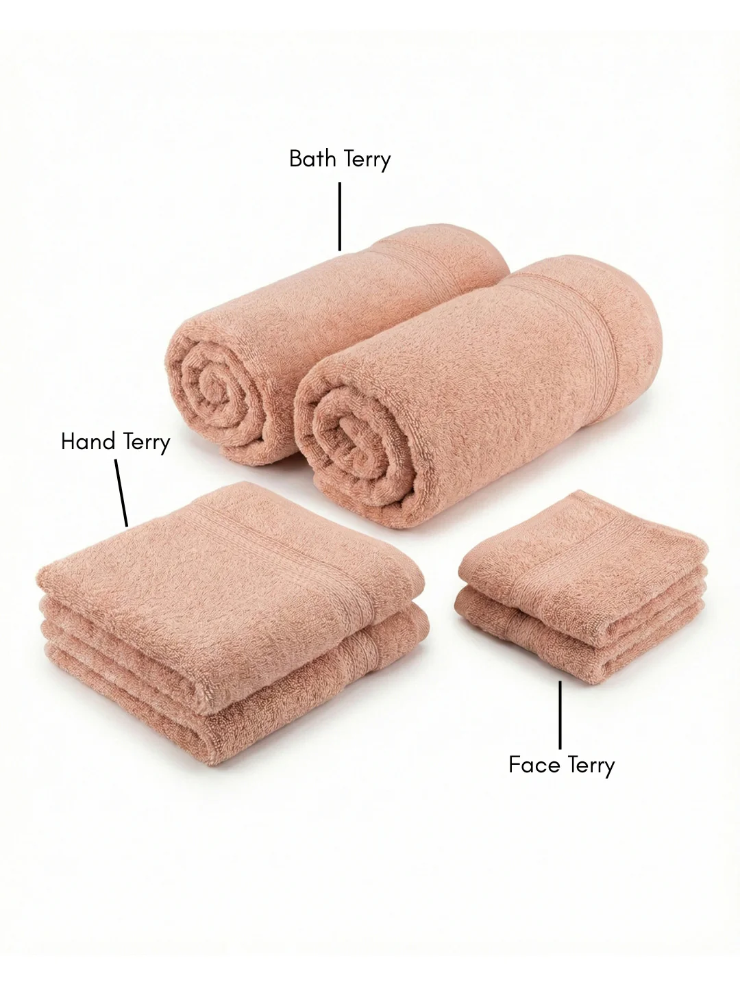 You & Me Premium Soft Terry Cotton Couple Bath, Face & Hand Towels Coral (Pack Of 6) - Image 2