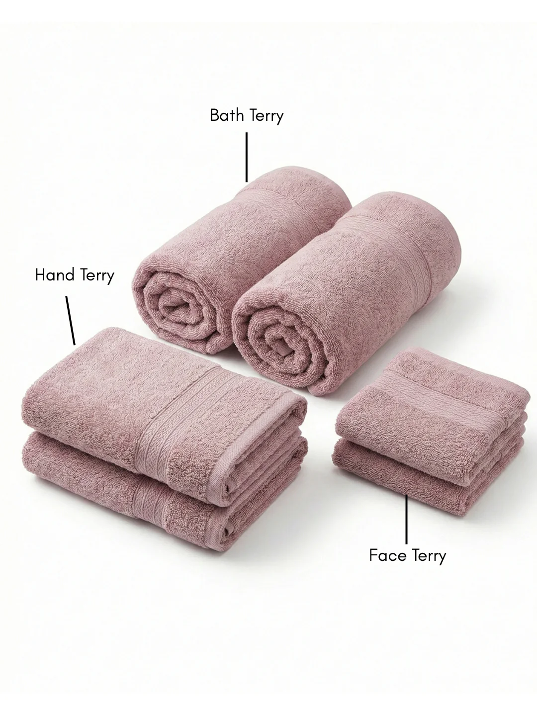 You & Me Premium Soft Terry Cotton Couple Bath, Face & Hand Towels Lilac (Pack Of 6) - Image 2