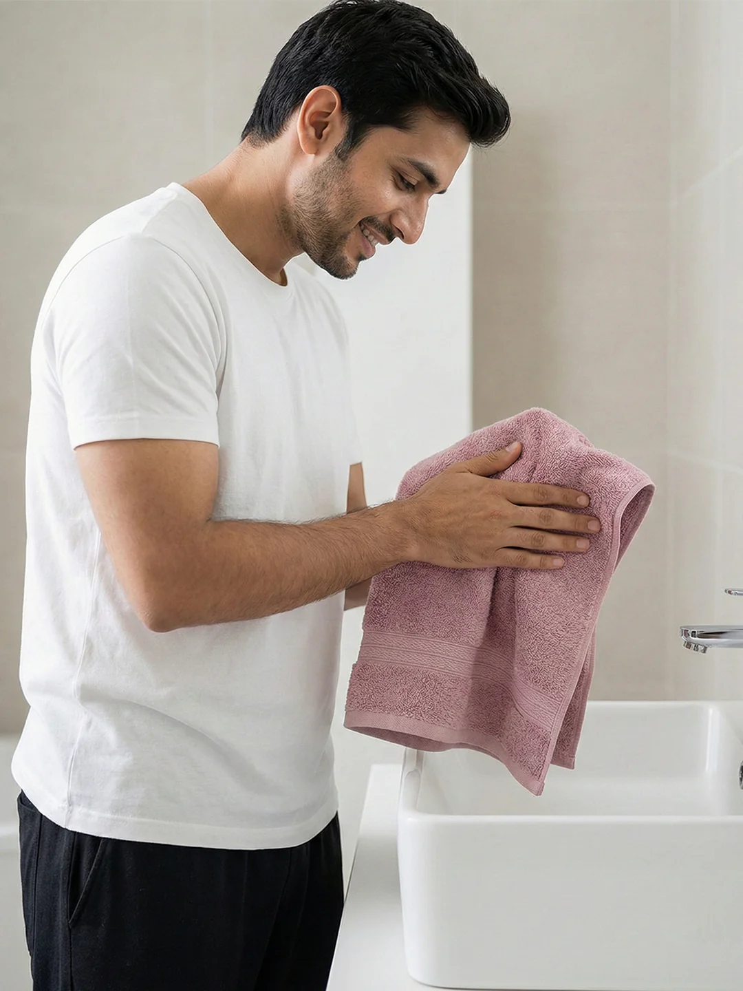 You & Me Premium Soft Terry Cotton Couple Bath, Face & Hand Towels Lilac (Pack Of 6) - Image 3
