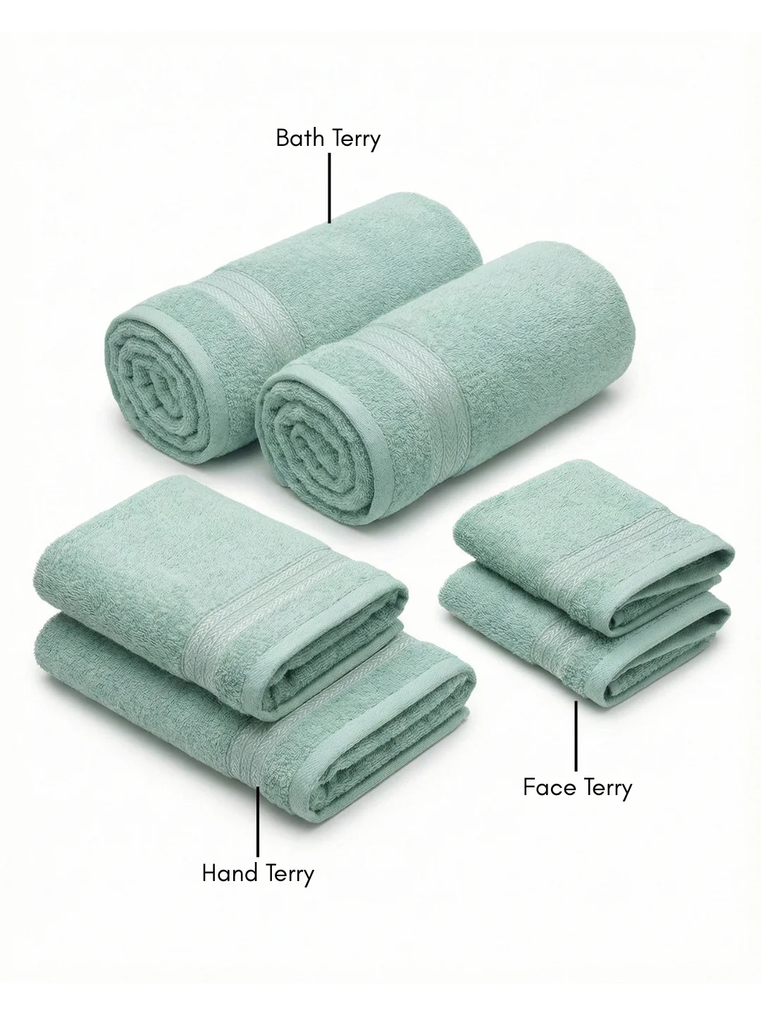 You & Me Premium Soft Terry Cotton Couple Bath, Face & Hand Towels M.Blue (Pack Of 6) - Image 2