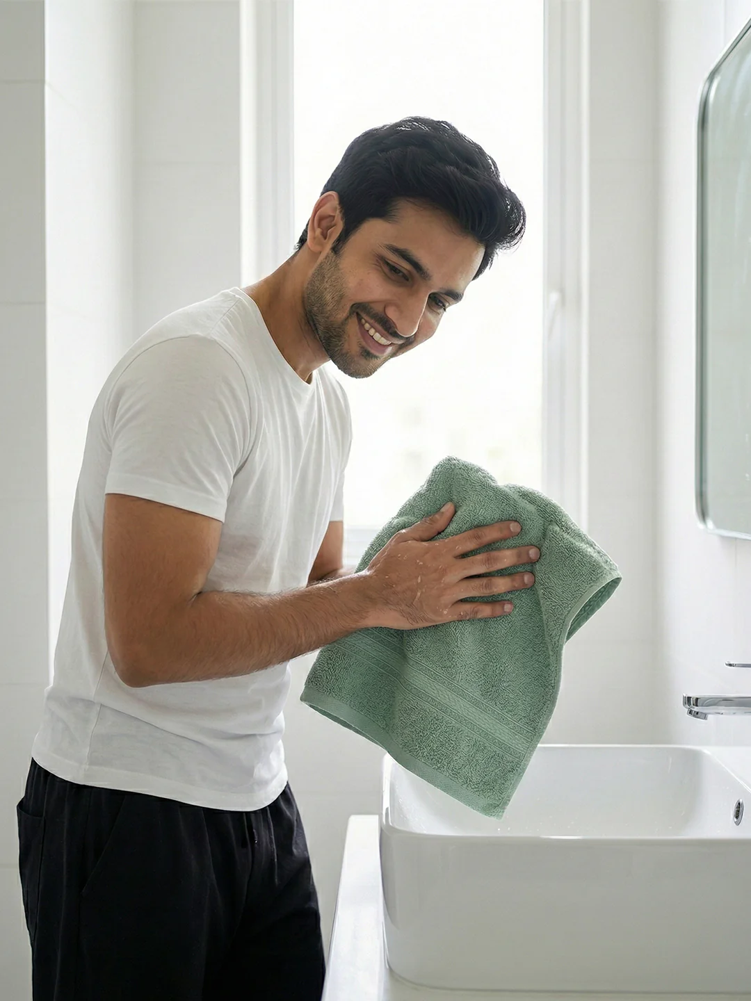 You & Me Premium Soft Terry Cotton Couple Bath, Face & Hand Towels M.Blue (Pack Of 6) - Image 3