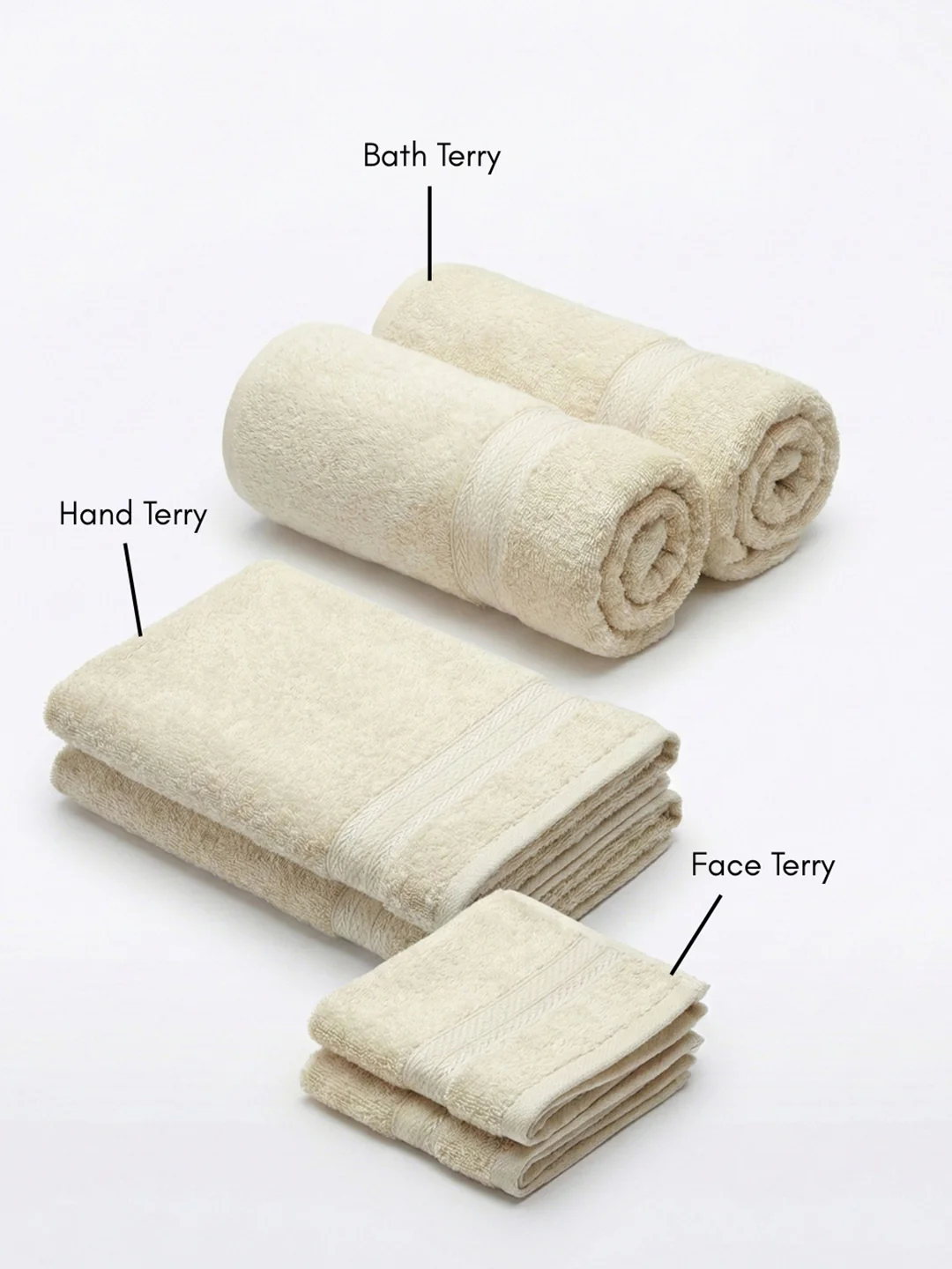 You & Me Premium Soft Terry Cotton Couple Bath, Face & Hand Towels Pearled Ivory (Pack Of 6) - Image 2