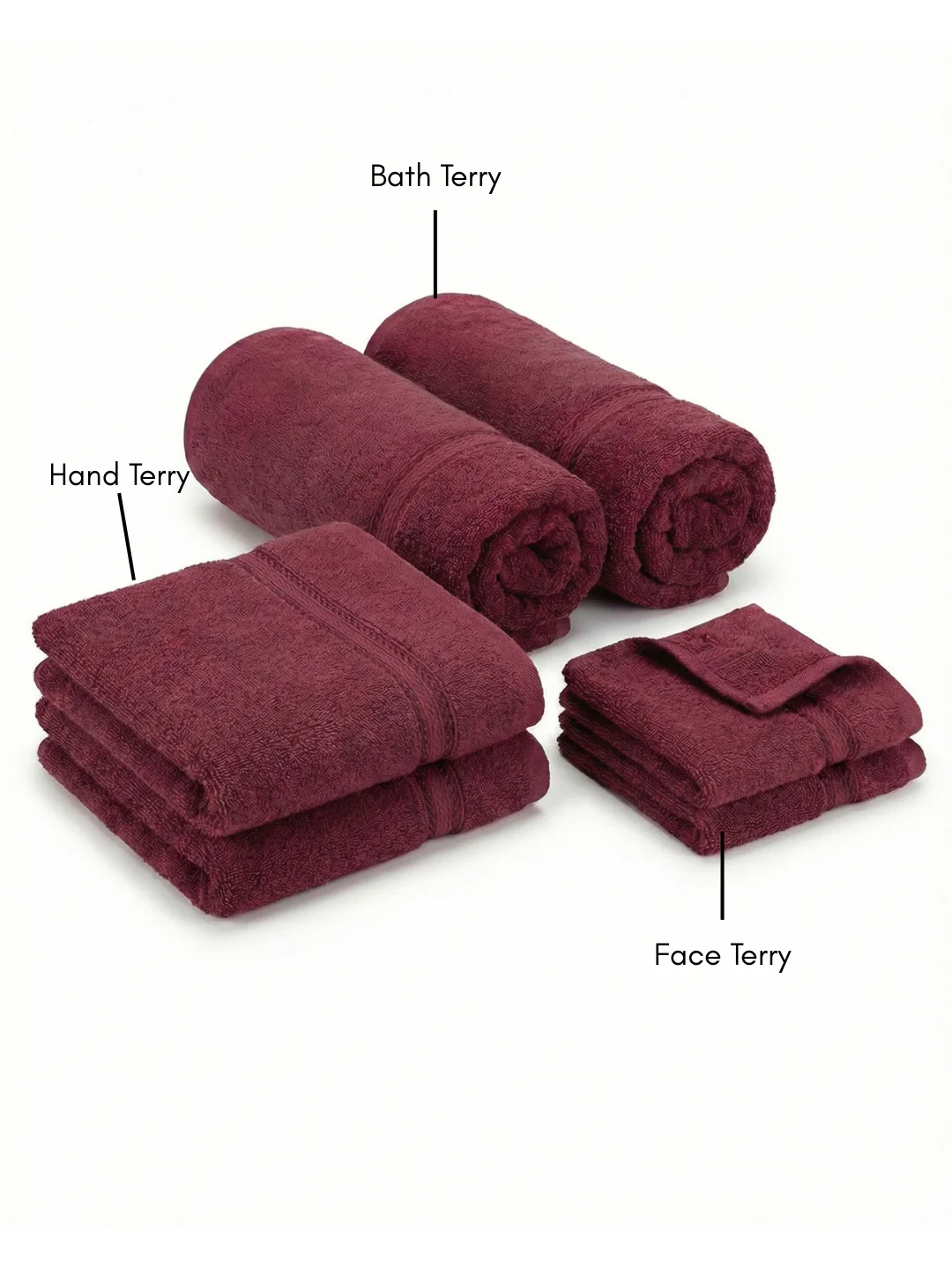 You & Me Premium Soft Terry Cotton Couple Bath, Face & Hand Towels Rumba Red (Pack Of 6) - Image 2