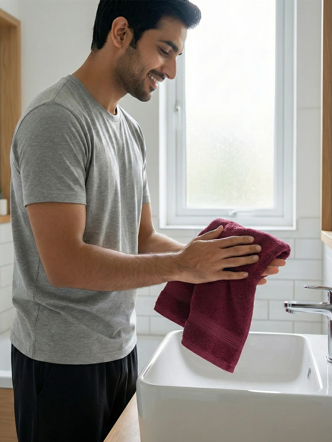 You & Me Premium Soft Terry Cotton Couple Bath, Face & Hand Towels Rumba Red (Pack Of 6) - Image 3
