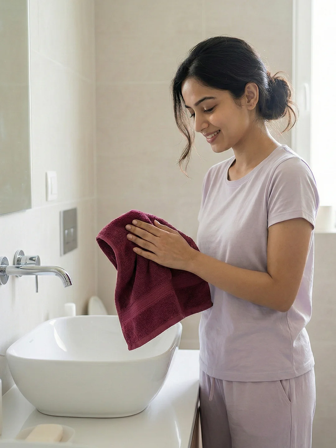 You & Me Premium Soft Terry Cotton Couple Bath, Face & Hand Towels Rumba Red (Pack Of 6) - Image 4