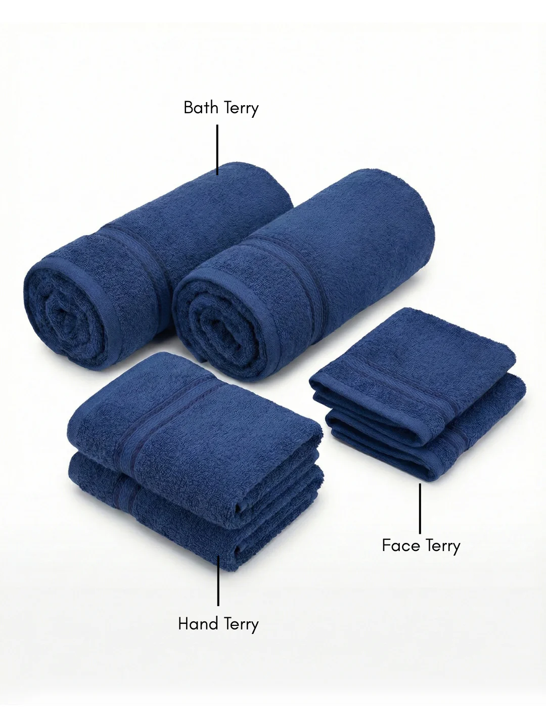 You & Me Premium Soft Terry Cotton Couple Bath, Face & Hand Towels Sail Navy (Pack Of 6) - Image 2