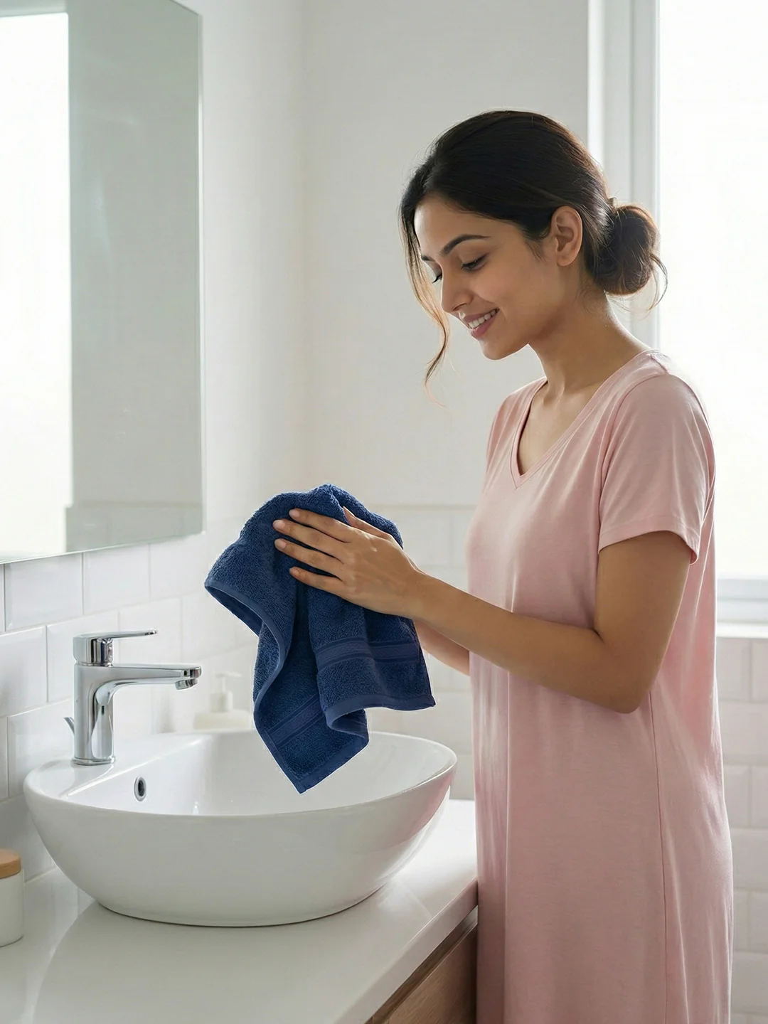 You & Me Premium Soft Terry Cotton Couple Bath, Face & Hand Towels Sail Navy (Pack Of 6) - Image 4