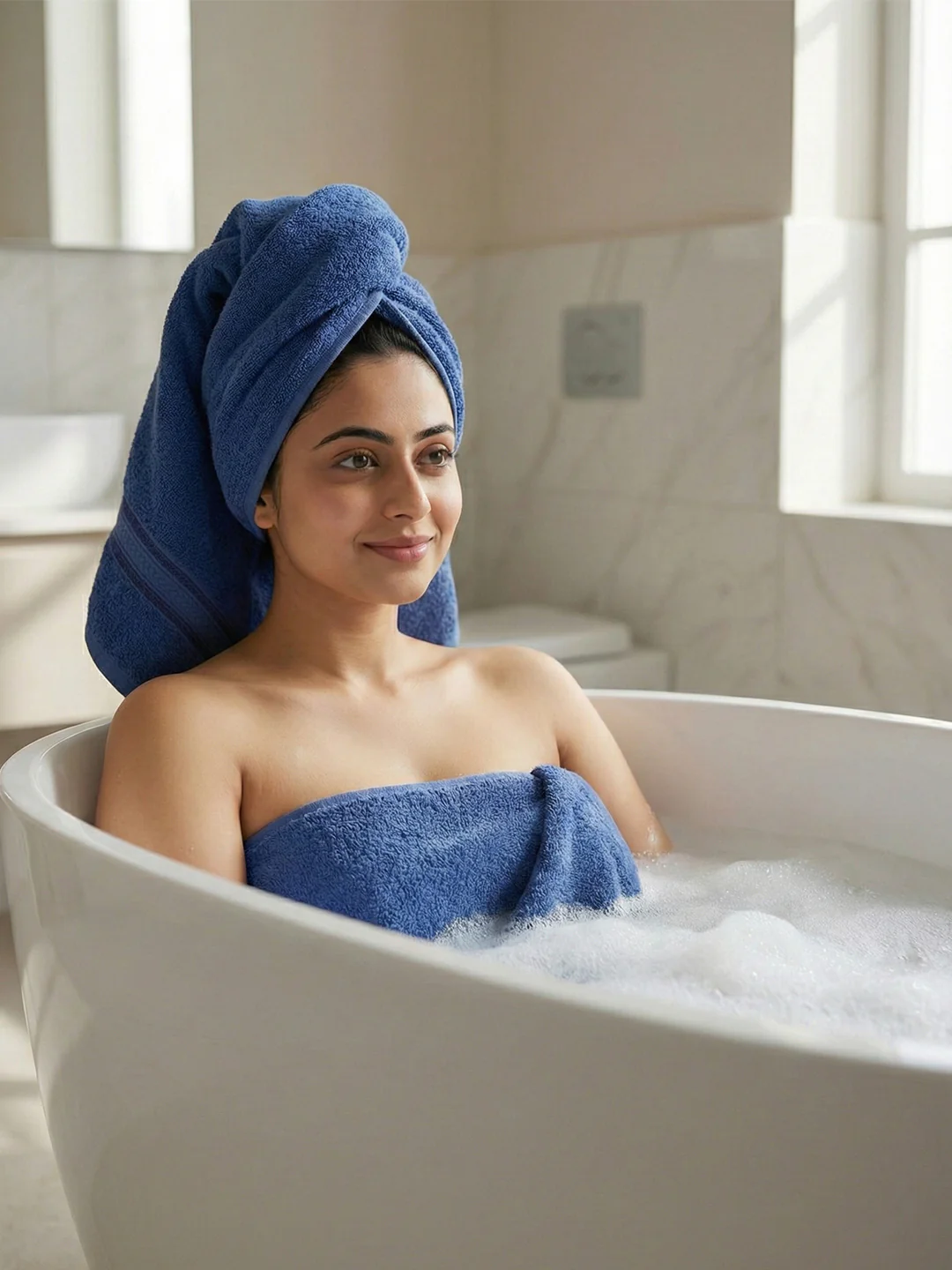 You & Me Premium Soft Terry Cotton Couple Bath, Face & Hand Towels Sail Navy (Pack Of 6) - Image 8