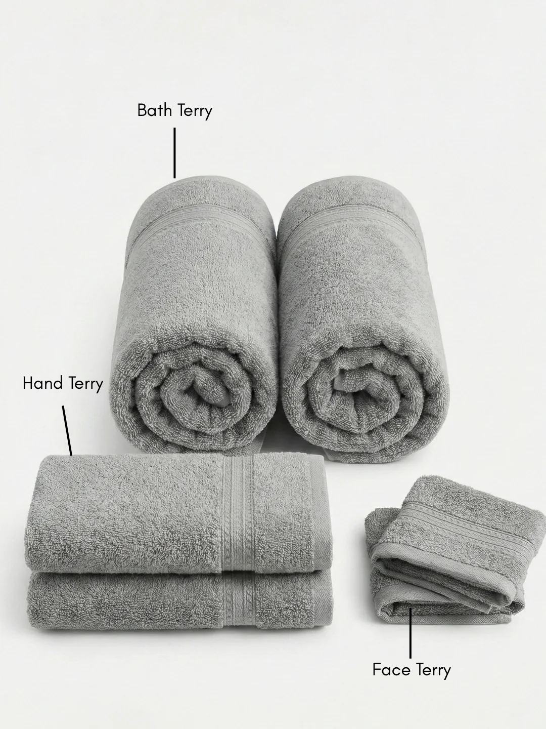 You & Me Premium Soft Terry Cotton Couple Bath, Face & Hand Towels Silver (Pack Of 6) - Image 2