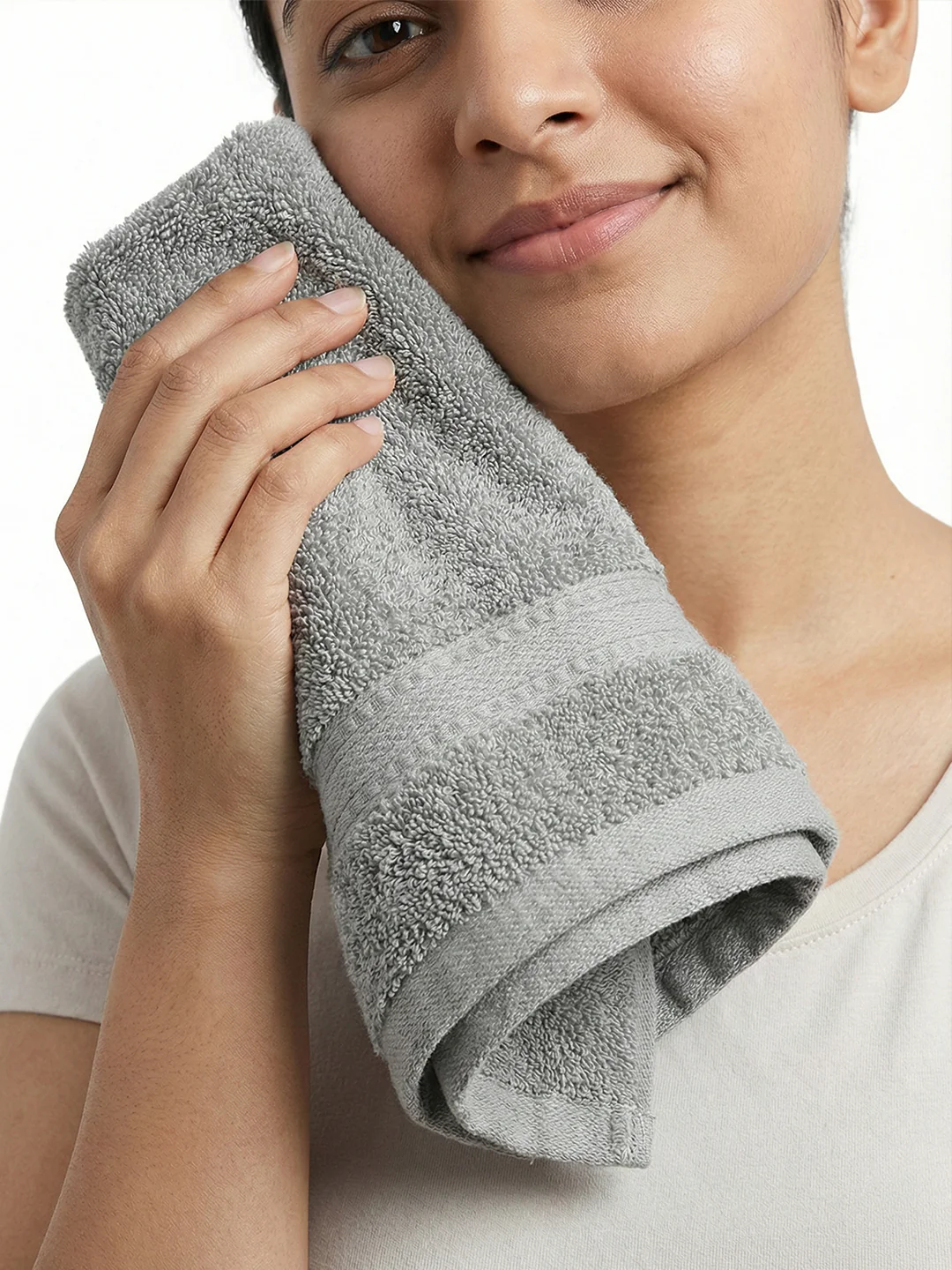 You & Me Premium Soft Terry Cotton Couple Bath, Face & Hand Towels Silver (Pack Of 6) - Image 5