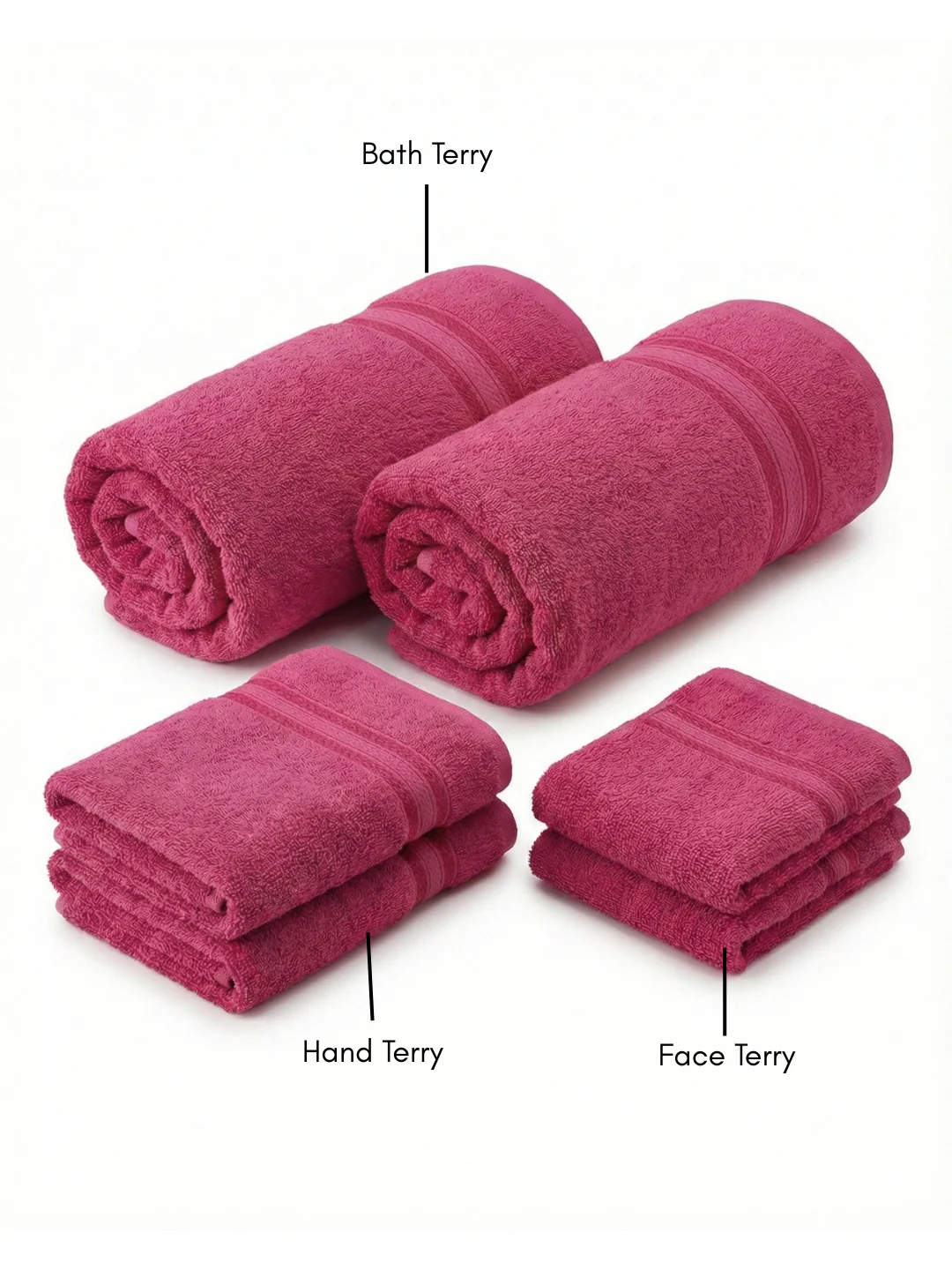 You & Me Premium Soft Terry Cotton Couple Bath, Face & Hand Towels Virtual Pink (Pack Of 6) - Image 2