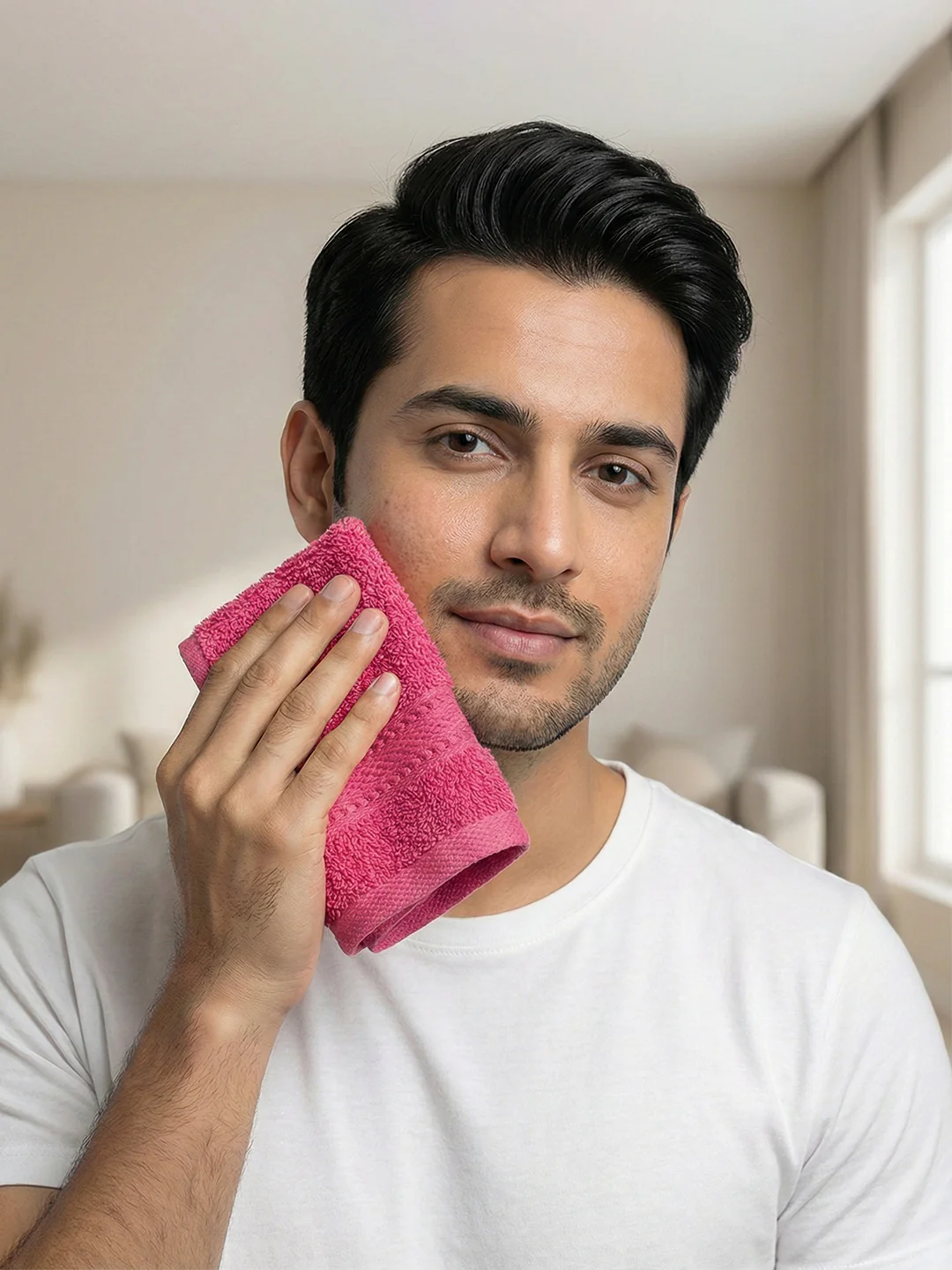 You & Me Premium Soft Terry Cotton Couple Bath, Face & Hand Towels Virtual Pink (Pack Of 6) - Image 3