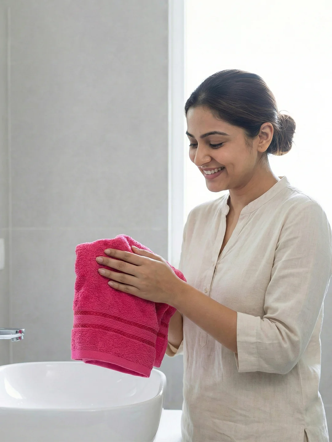 You & Me Premium Soft Terry Cotton Couple Bath, Face & Hand Towels Virtual Pink (Pack Of 6) - Image 4