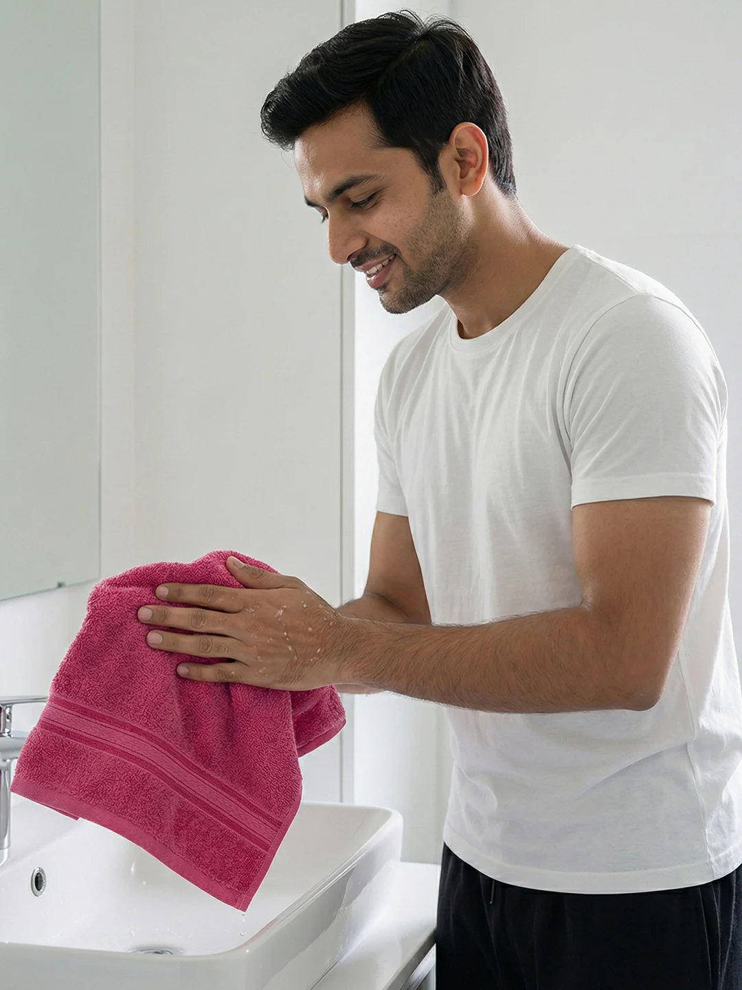 You & Me Premium Soft Terry Cotton Couple Bath, Face & Hand Towels Virtual Pink (Pack Of 6) - Image 5